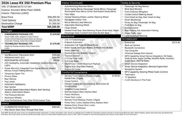2026 Lexus RX PREMIUM PLUS