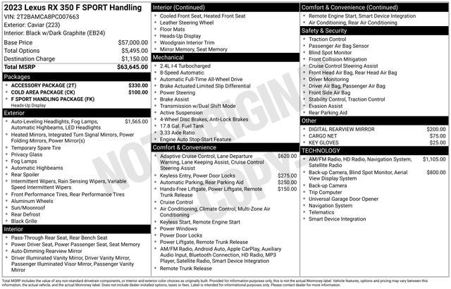 2023 Lexus RX F SPORT HANDLING AWD