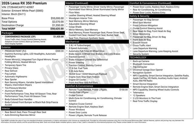 2026 Lexus RX 350 Premium