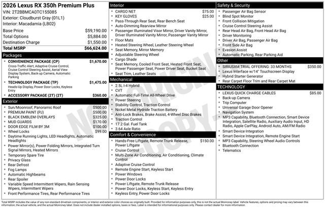 2026 Lexus RX PREMIUM PLUS
