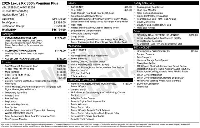 2026 Lexus RX PREMIUM PLUS