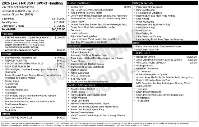 2026 Lexus NX F SPORT HANDLING AWD