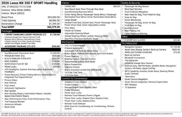 2026 Lexus NX F SPORT HANDLING AWD
