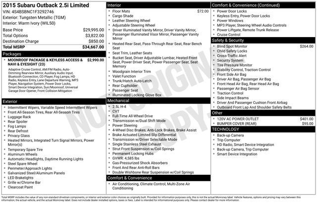 2015 Subaru Outback 2.5i Limited