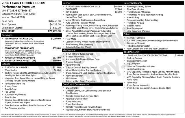2026 Lexus TX F SPORT PERFORMANCE PREMIUM AWD