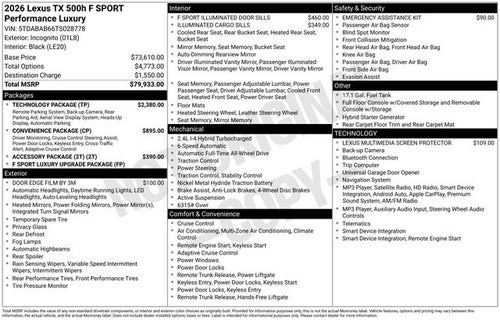 2026 Lexus TX F SPORT PERFORMANCE LUXURY AWD