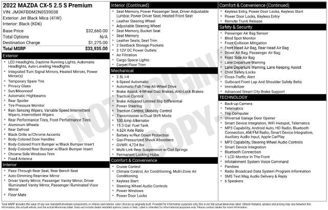 2022 Mazda Mazda CX-5 2.5 S Premium Package