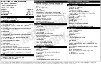 2026 Lexus ES PREMIUM PLUS
