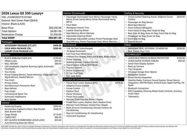 2026 Lexus GX 550 LUXURY+ LUXURY PLUS